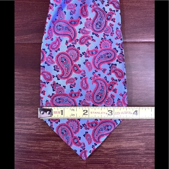 PAUL FREDRICK  Dressy 100% Silk Light Blue Paisley Necktie - Picture 8 of 9